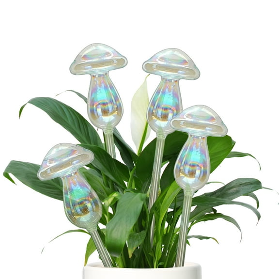 Rirool 4-Pack Glass Watering Globes - Self Watering Bulbs for Plants, Mushroom Top-Fill Design with Reflective Laser Decor (Indoor/Outdoor Use)