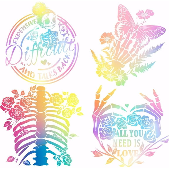 4pcs Colorful Skulls Heat Transfer Stickers Rose Iron on Transfers Iron on Patches Stickers Washable Heat Transfer Paper for Clothing T-Shirt Jeans Backpacks Pillow DIY Applique