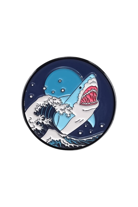 4pcs Colorful Wave Theme Metal Enamel Pins Shark 31mm