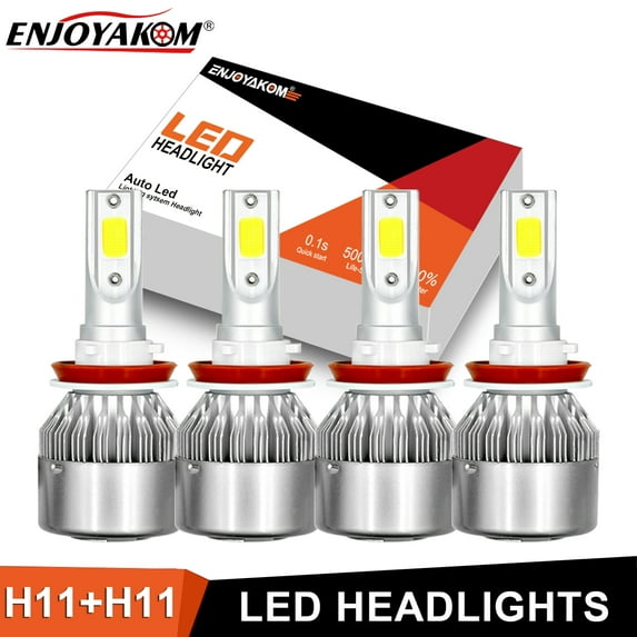 4pcs Combo H11+H11 High Low Beam For Chrysler Town & Country 2008-2016 H11 LED Headlight Bulbs Super Bright 6000K White
