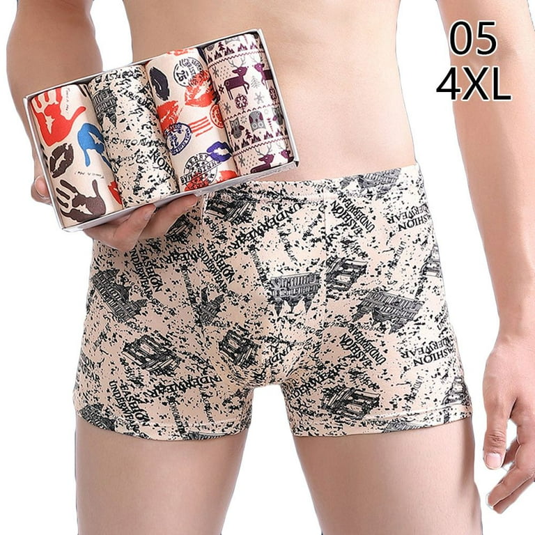 4pcs Comfortable Color Printed Panty Exquisitely Boxed Man Underwear Plus  Size Boxer Briefs Men Underpant XXXXL 05 