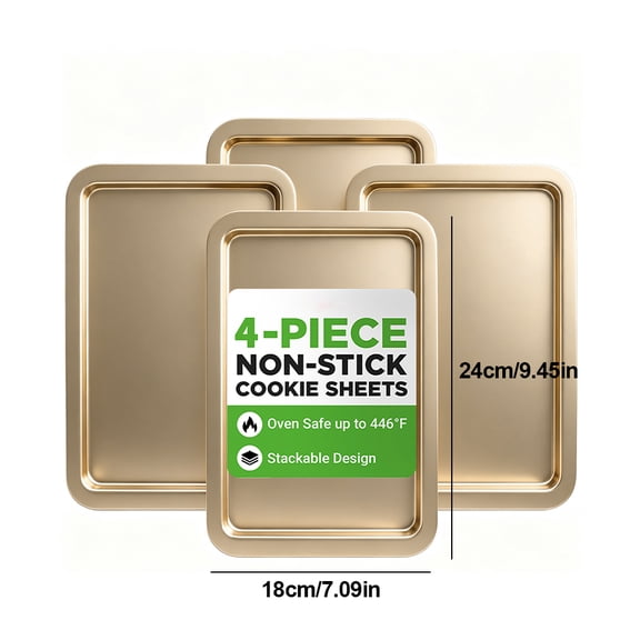 4pcs Commercial Quality Baking Sheet Pan Set, Carbon Steel Cookie Sheet, Warp Resistant Baker's Half Sheet Pan, Cookie Tray Pans for Baking, Roasting Dishwasher Safe gold