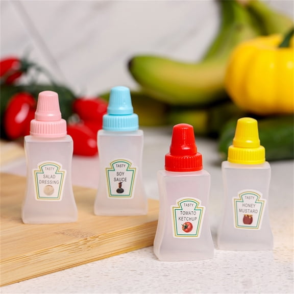 4pcs Condiment Bottles Set Sauce Dispenser Kit for Kitchen Seasoning Jars, Squeeze Bottle Set and Flip Cap Containers, Clear Plastic Pot for Ketchup Oil and Vinegar