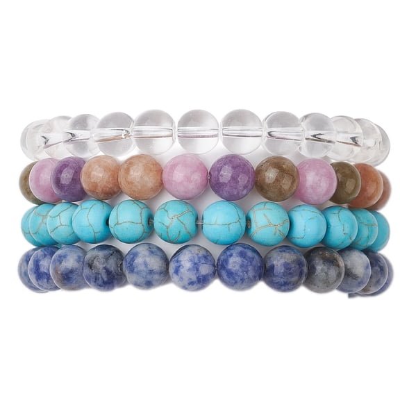 4pcs Constellation 8mm Round Natural White Jade Blue Spot Jasper Quartz Turquoise Beaded Stretch Bracelets for Women Aquarius Inner Diameter: 2-1/4 inch(5.8cm)