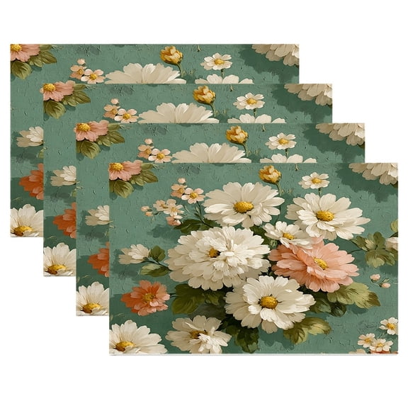 4pcs, Cottagecore Daisy Pattern Spring Placemats, 12 X 18 Inch, Kitchen Dining Table Mats for Summer Party Holiday Decor