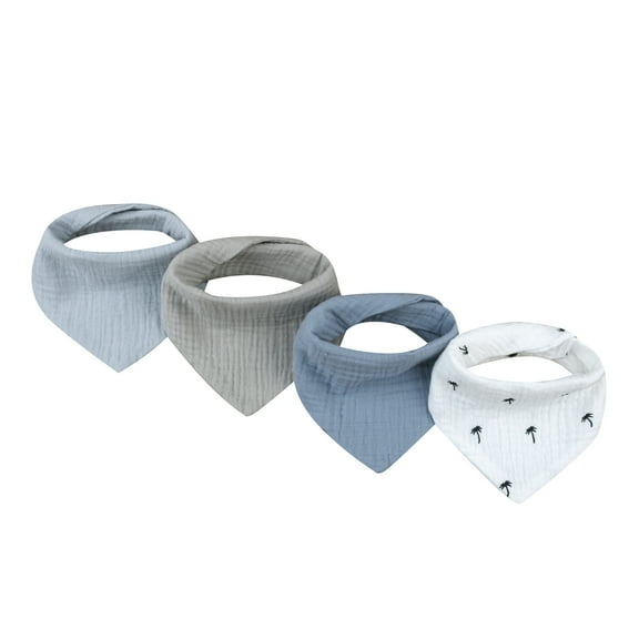 4pcs Cotton Baby Drool Bibs Solid/Print Triangle Scarf Comfortable Drooling Teething Burp Cloth Breathable Saliva Towel