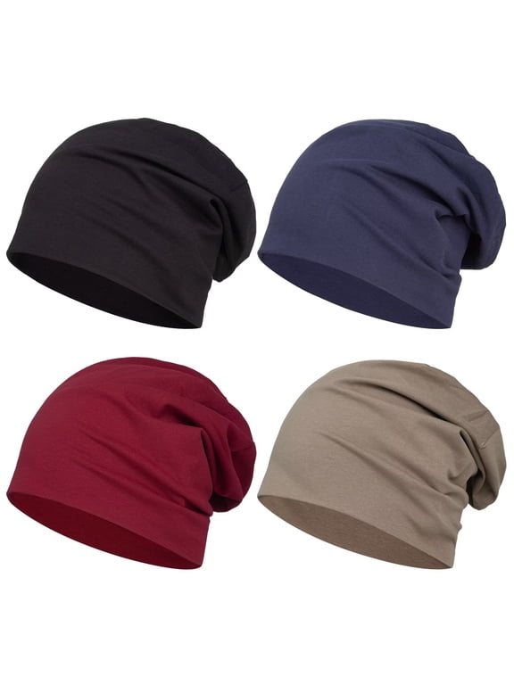 4pcs Cotton Beanie Hats for Men Women Stretchy Workout Cap, Helmet Liner, Lightweight Running Hat, Athletic Skullcap