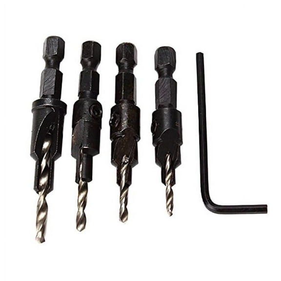 4pcs Countersink Drill Bit Set with for #6 #8 #10 #12 Screw Sizes, High-