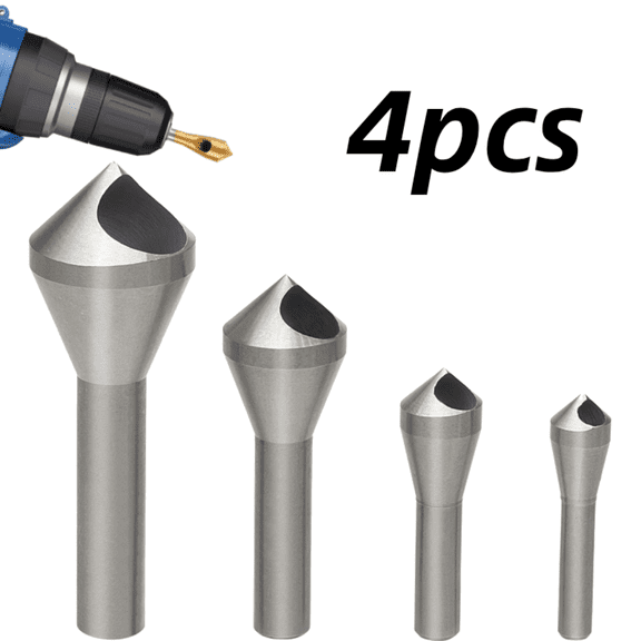 4pcs Countersink Drill Bits Set High Speed Steel 90Countersink Deburring Tool Titanium Coated Woodworking Chamfer Remove Burr Tool for Cutting Plywood Wood PVC Board Metal