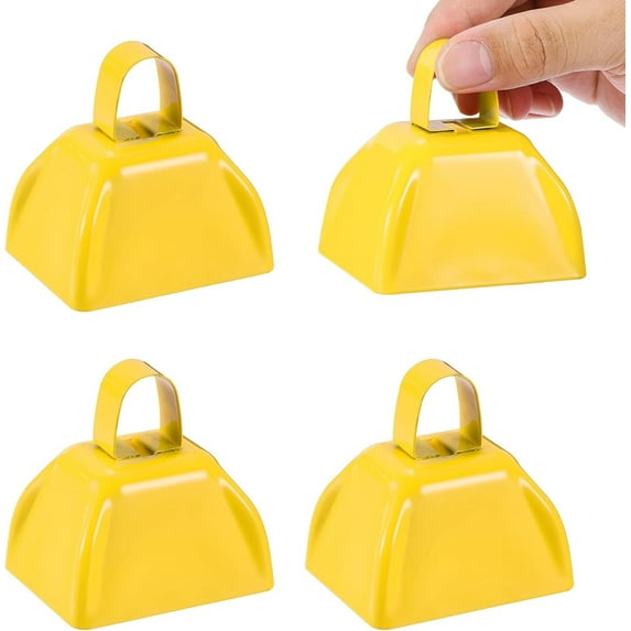 4pcs Cow Bells for Football Games, 3in Cowbells for Sporting Events Bulk Loud Noise Makers Metal Cow Bell with Handle for Cheering Competition Marathon Wedding, Blue Purple