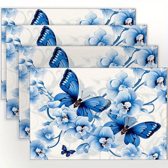 4pcs Creative and Butterfly Love Flower Printed Linen Placemats Make Your Restaurant Kitchen More Beautiful, Very Suitable for Coffee Table Dining Table and Home Decoration