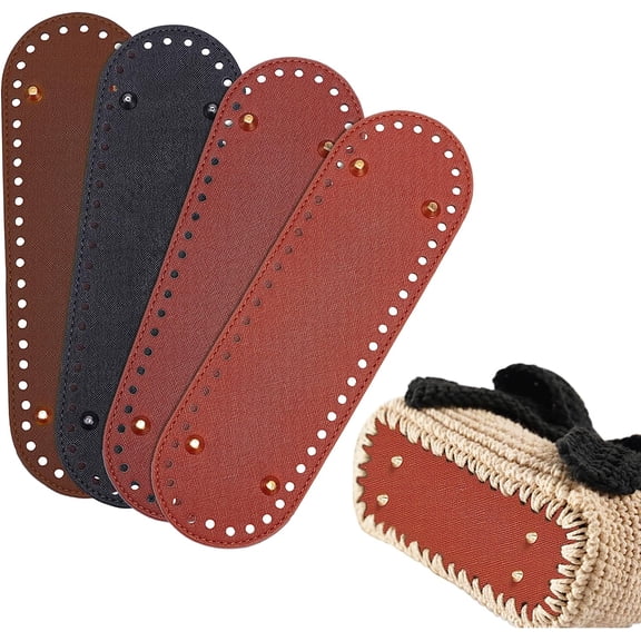 4pcs Crochet Bag Bottom Long Oval Purse Bottom PU Leather Bag Bottom Shaper Pad Handbag Base Shaper for Women DIY Knitting Bag Handmade Purse Tote Handbag Accessories DIY
