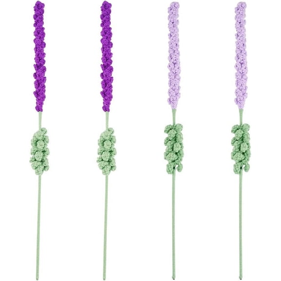 4pcs Crochet Knitted Lavender Flower 15.8inch Lilac Dark Violet Knitted Artificial Lavender for Graduation Ceremony Girl Gift Wedding Bouquet Flowers colorful DIY