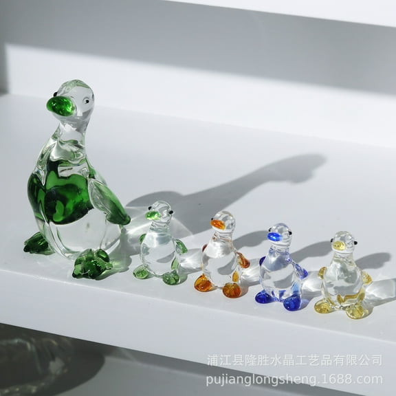 HOOWIFFY 4Pcs Assorted Color Crystal Duck Figurines Desk Decor Unique Lucky Sculpture