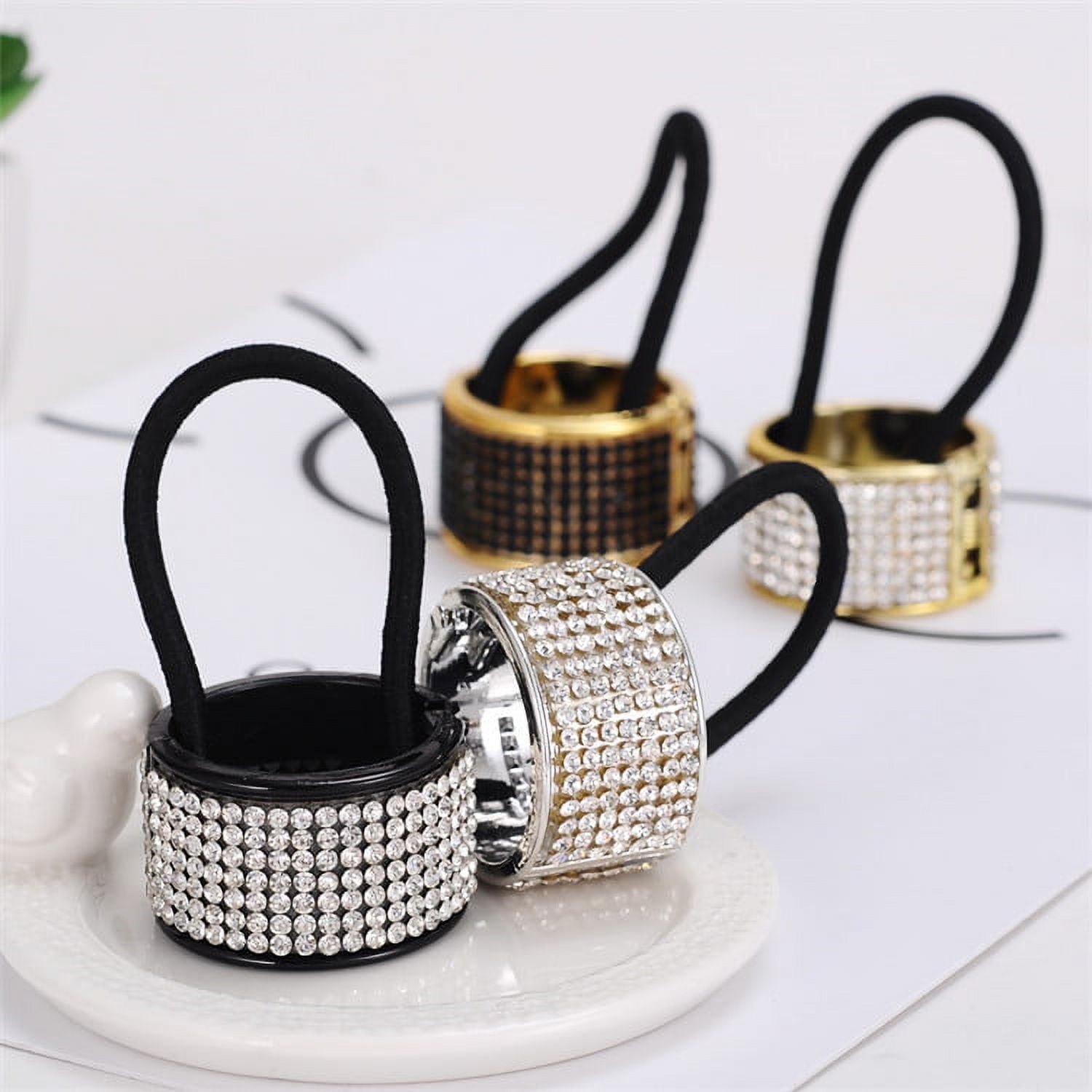 4pcs Crystal Hair Ties Circle Cuff Hair Ring Sparkle 