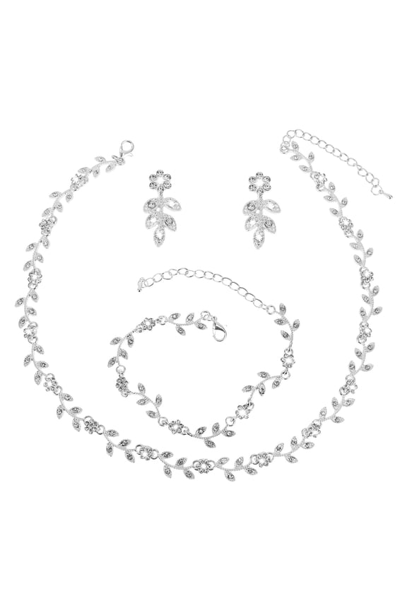 4pcs Crystal Rhinestone Jewelry Set, Including Necklace Dangle Earring Link Bracelet, Brides Bridesmaid Prom Costume Accessories for Women