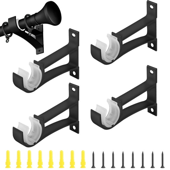 4pcs Curtain Rod Holders, TSV Curved Shower Curtain Rod Holders Wall Ceiling Mount Curtain Rod Brackets Hardware Decorative Drapery Heavy Duty Window Rod Hooks Hangers Curtain Pole Wall Brackets