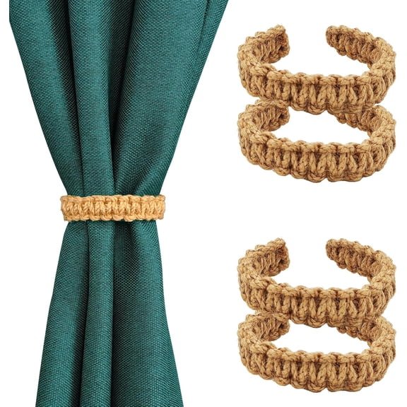 4pcs Curtain Tiebacks Curtain Ties Braided Curtain tie Backs Handmade Curtains tiebacks Curtain Holder Tie Backs for Curtains Rustic Style Curtain holdbacksbrown hemp rope