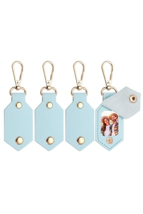 4pcs Custom Leather Photo Keychain Personalized Picture Key Chain, Blue