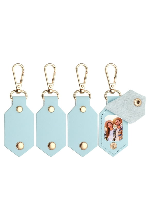 4pcs Custom Leather Photo Keychain Personalized Picture Key Chain, Blue