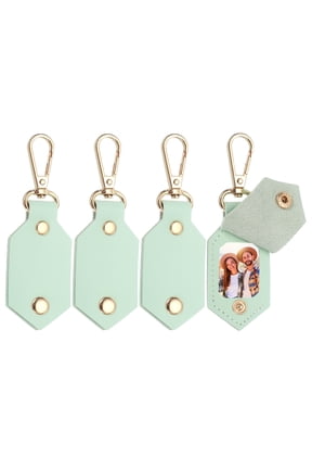 4pcs Custom Leather Photo Keychain Personalized Picture Key Chain, Grass Green