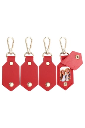 4pcs Custom Leather Photo Keychain Personalized Picture Key Chain, Red
