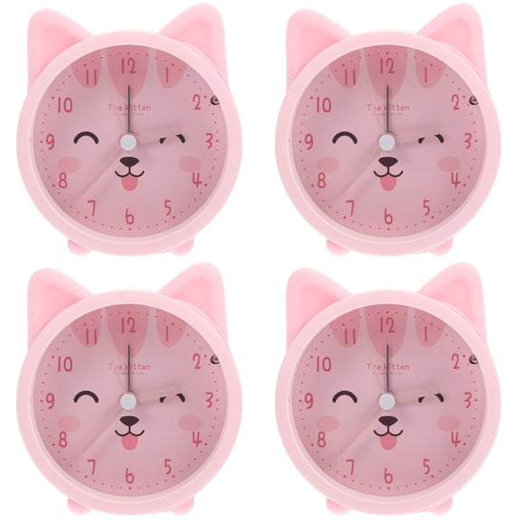 4pcs Cute Animal Cat Alarm Clock Silent Non Ticking Silicone Clock Night Light Travel Clock