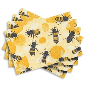 4pcs Cute Bumble Bees Pattern Placemats | 12*18 inch Rectangular Place Mats,for dining table, kitchen, party, indoor, holiday, dinner parties and home decor (table mats)