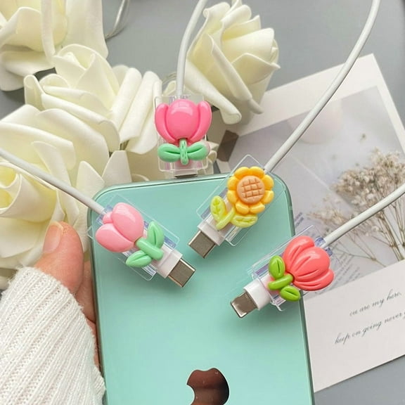 4pcs Cute Cable Protector Set for Smartphone Charging Cords, TPU Material, No Battery, Universal Fit Cable Saver