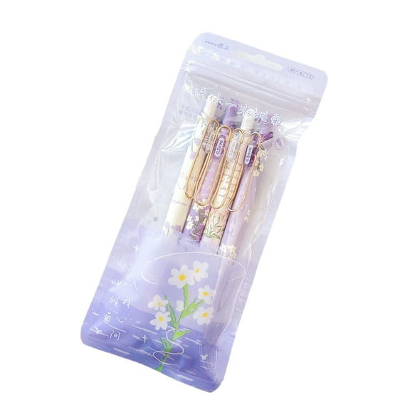 4pcs Cute Floral Retractable 0.5mm Quick-Drying Black Ink Fine Point Pen Smooth Writing