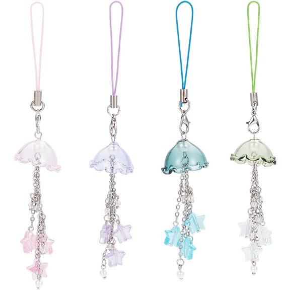 4pcs Cute Jellyfish Phone Charm Cell Phone Lanyard String Star Phone Charm Strap Phone Charm Accessories for Phone Women Purse Keys Backpack Bag Keychain Camera Pendants Decor
