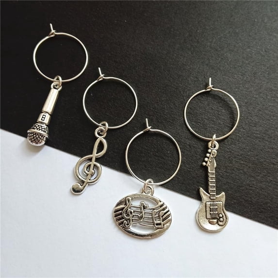 4pcs Cute Music Note and Mini Musical Instrument Pendant Wine Charms ...