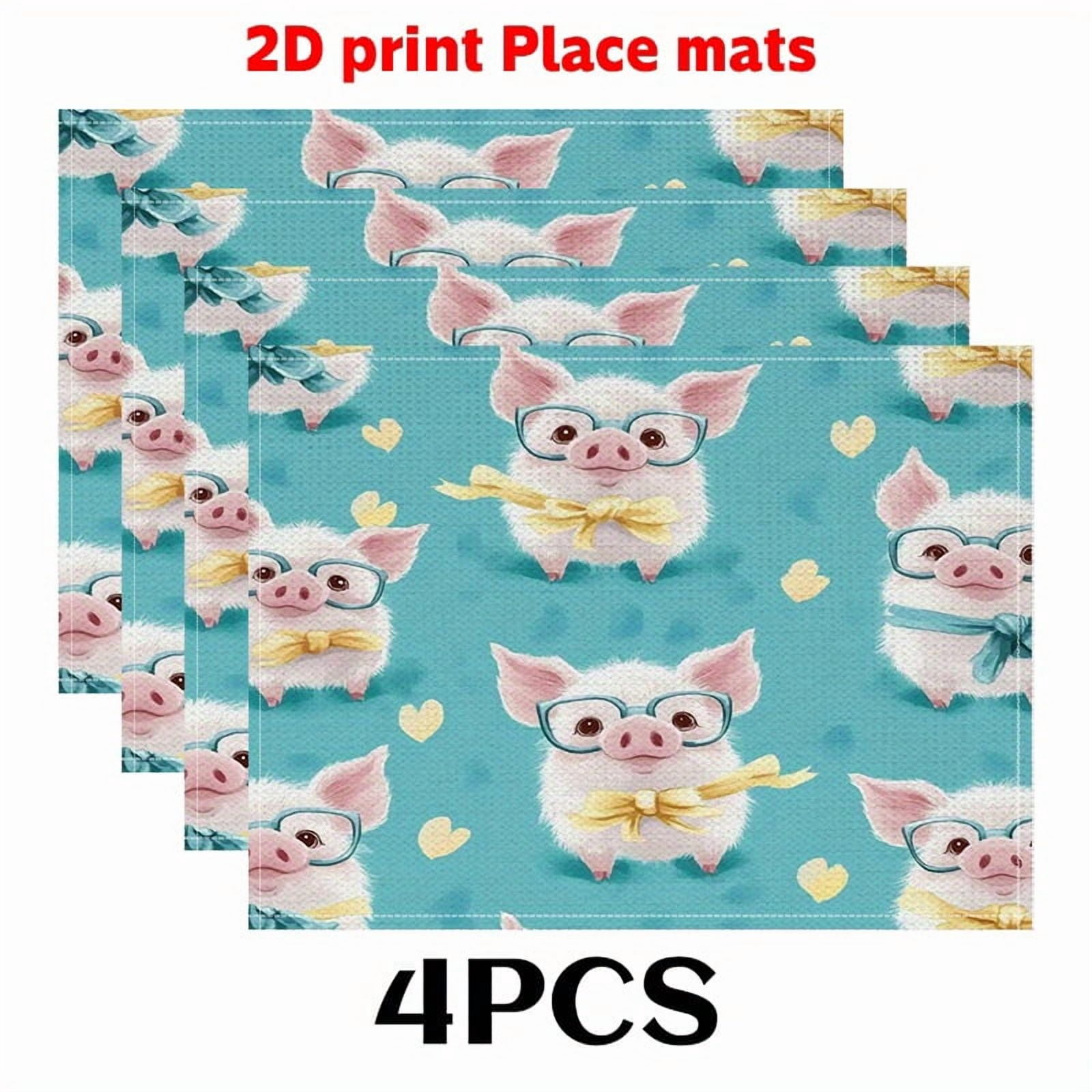 4pcs Cute Pig Place Mats - Adorable Pig with Glasses Table Mats,for ...