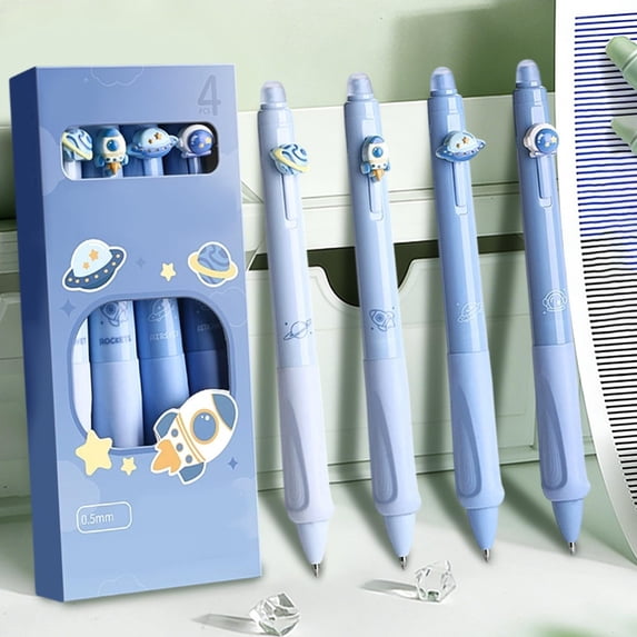 4pcs Cute Retractable Erasable Gel Pens Fine Point 0.5mm Blue Inks Make Mistakes Disappear for Writing Planner and Crossword Puzzles
