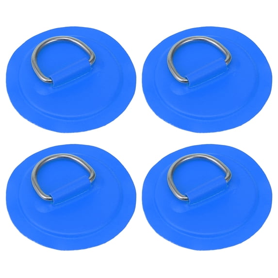 4pcs D Ring Patch Stainless Steel Round Shape D Ring Pad Blue for Kayak Canoe Deck