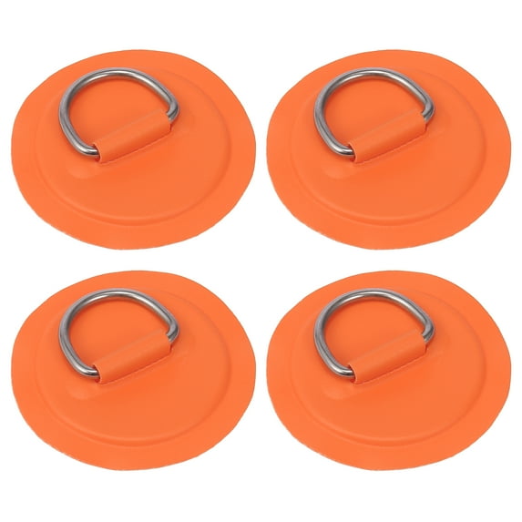 4pcs D Ring Patch Stainless Steel Round Shape D Ring Pad Orange for Kayak Canoe Deck