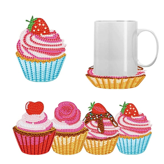4pcs DIY Diamond Painting Coaster Kit with Mini Cake Design and Stand, Perfect for Home Decor and Gift Giving