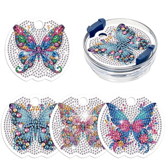 4pcs DIY Diamond Painting Cup Lid Kit Beautiful Butterfly Mosaic Craft Perfect for Decorating Cup Lids, Water Cups, and Thermoses