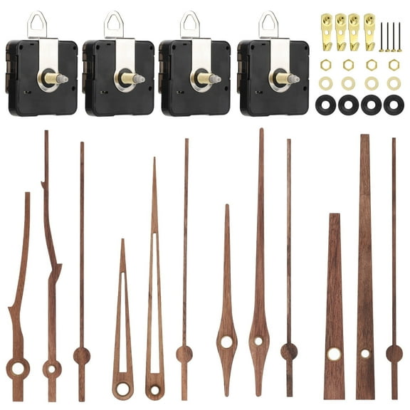 4pcs DIY Quartz Clock Movement Kit, EEEkit Clock Repair Part with 4pairs Walnut Wood Hands