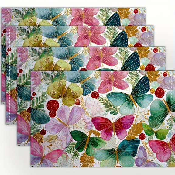 4pcs, Dance of Butterflies Placemats, Fashion Print Pattern Table Mat, for Dining Table, Kitchen, Party, Indoor, Holiday, Dinner Parties and Home Decor (table Mats) 12x18 Inch