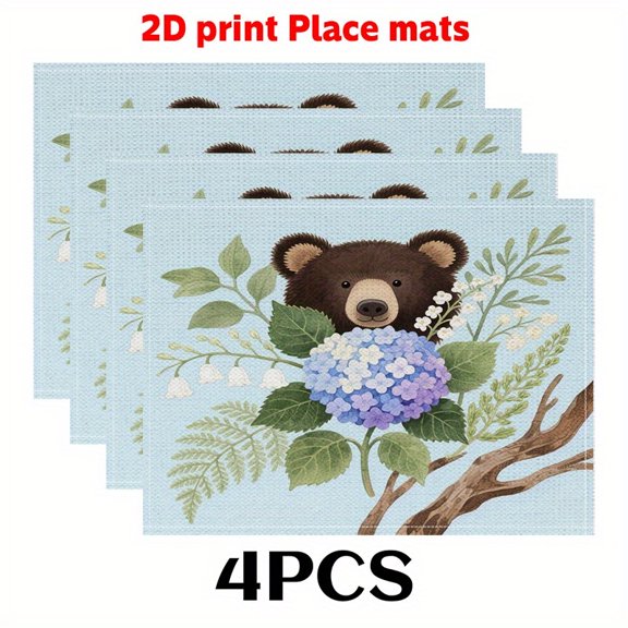 4pcs Deer and Flowers Table mats spring Modern Table Decorative Pad for Kitchen DINING DECORATION, Homes, Holiday Table Setting, Modern Placemat, Durable Fabric, Kitchen Enthusiasts, Holiday Hosts