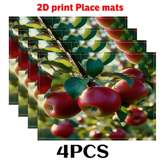 4pcs, Delicate Red Apple Pattern placemats, fashion print pattern table mat, for dining table, kitchen, party, indoor, holiday, dinner parties and home decor (table mats) 12x18 Inch