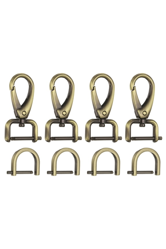 4pcs Detachable Snap Hook Swivel Clasp 3/32" (2mm) Zinc Alloy Lobster Claw Clasp with 4pcs D-Rings Screw in Shackle for Keychain Lanyard Purse Strap, Black Gold