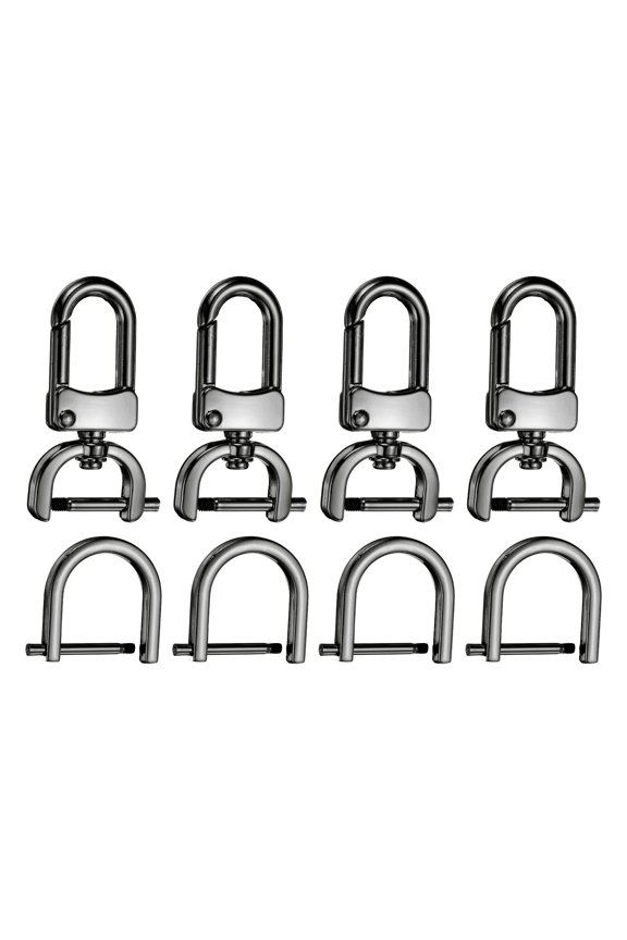 4pcs Detachable Snap Hook Swivel Clasp 3/4" (20mm) Zinc Alloy Lobster Claw Clasp with 4pcs D-Rings Screw in Shackle for Keychain Lanyard Purse DIY Purse Strap, Gun Black