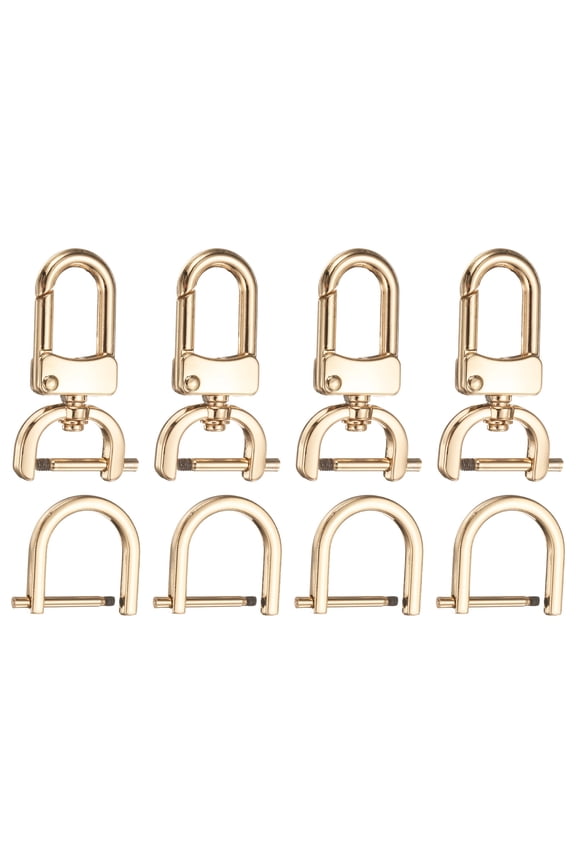 4pcs Detachable Snap Hook Swivel Clasp 3/4" (20mm) Zinc Alloy Lobster Claw Clasp with 4pcs D-Rings Screw in Shackle for Keychain Lanyard Purse DIY Purse Strap, Light Gold