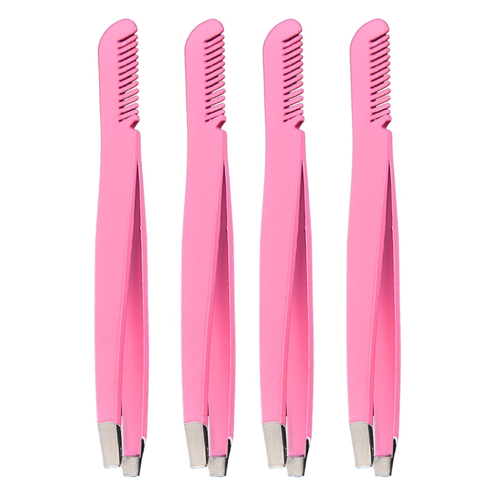 4pcs Diagonal Tweezer Comb Stainless Steel Eyebrow Tweezers Eyebrow