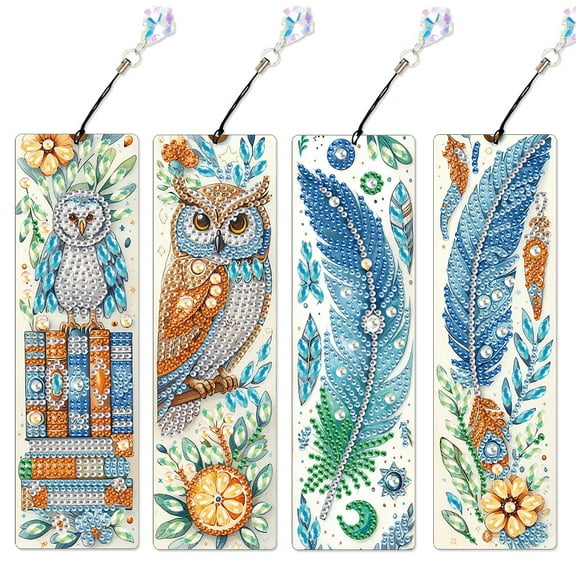 4pcs Diamond Art Painting Kit Books Owl Feathers