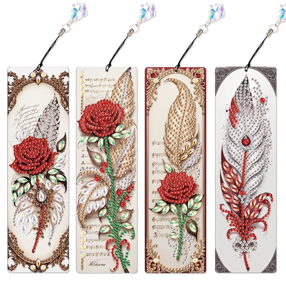 4pcs Diamond Art Painting Kit Feather Roses
