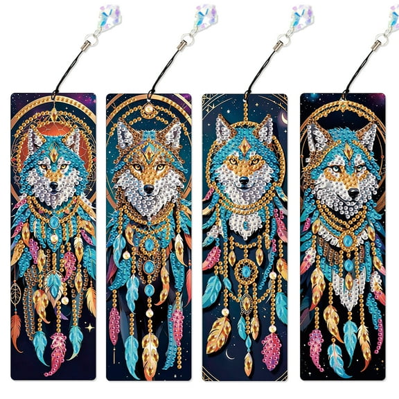 4pcs Diamond Art Painting Kit Handsome Wolf Head Dreamcatcher