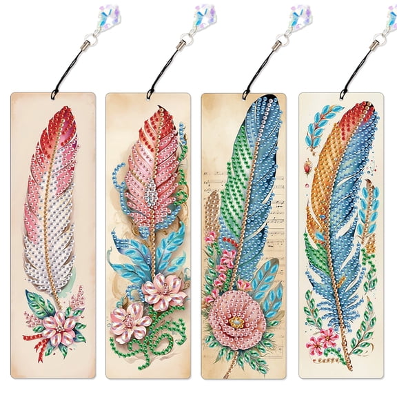 4pcs Diamond Art Painting Kit Pink Flower Feather